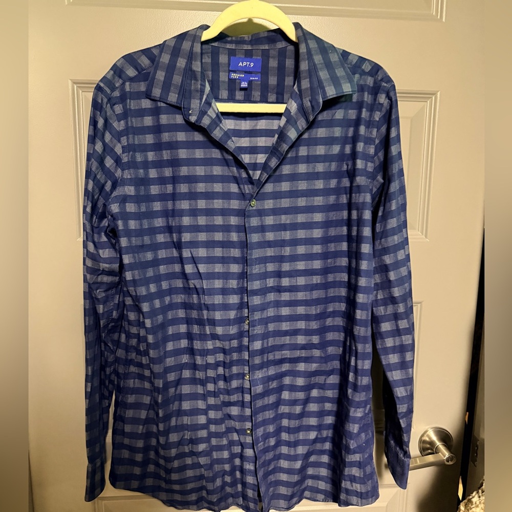 Apt. 9 Navy and Light Blue Checked Button-Down Shirt